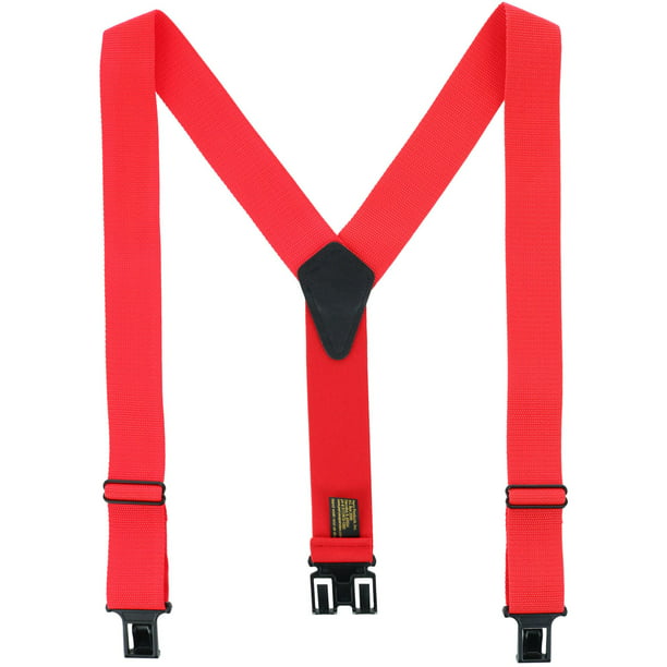 Mens Heavy Duty Suspenders Perry Y-Back Adjustable Hook Clips Belt Closure Red